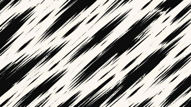 Abstract black and white diagonal brush stroke pattern background.