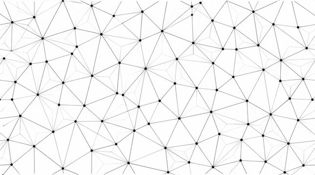 Abstract black and white digital network plexus background with connected lines and dots.