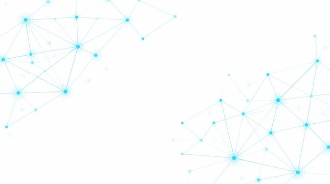 Abstract digital network connection background with cyan nodes on white.