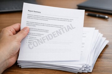 Obraz premium A person holds a document labeled 'confidential' for private or sensitive information