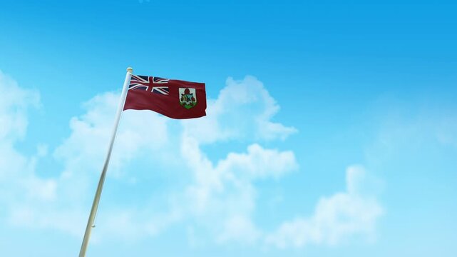 Bermuda Flag 3D Render Animation with Fighter Jets Formation in Blue Sky