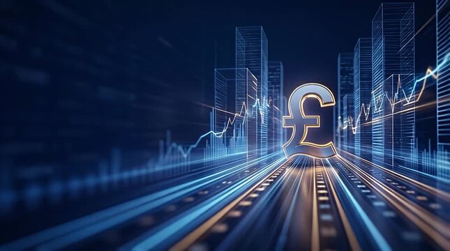 Digital Financial Growth with Pound Symbol and Data Visualization