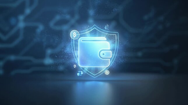 Digital Wallet Security Icon with Holographic Shield