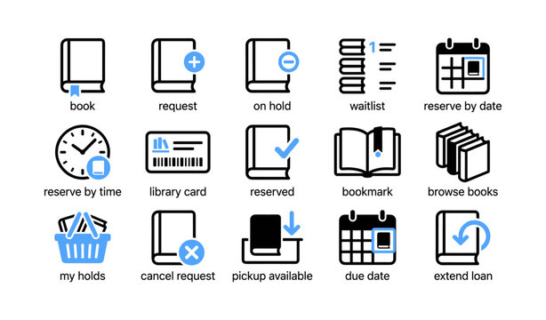 Library icons showing holds requests and reservation options