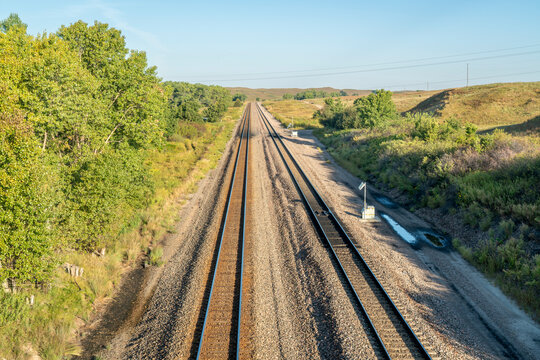 railroad tracks across Nebraska Sandhills along the Middle Loup River