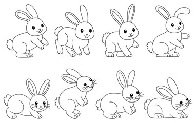 Obraz premium Cute Bunny Collection: A set of adorable cartoon rabbits in various playful poses. playful pets, whimsical illustration, happy bunny, cartoon animal, cute rabbit.