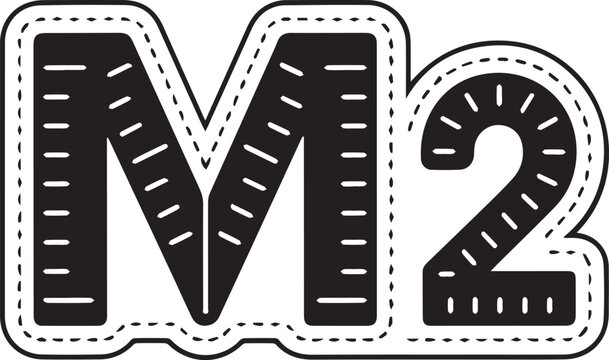 M2 square meter symbol with a detailed ruler texture, representing area measurement in a precise and clear design.