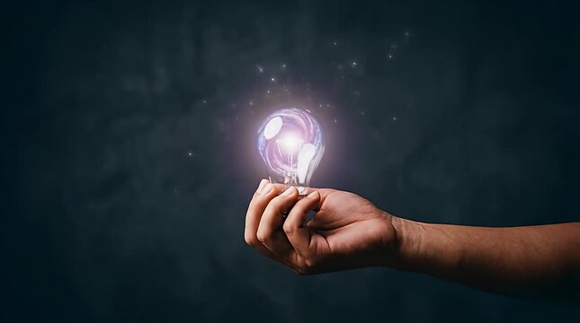 Glowing Holographic Light Bulb with Swirling Energy