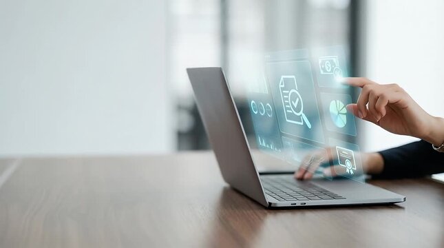 Interactive Holographic UI Display on Laptop with User Engagement