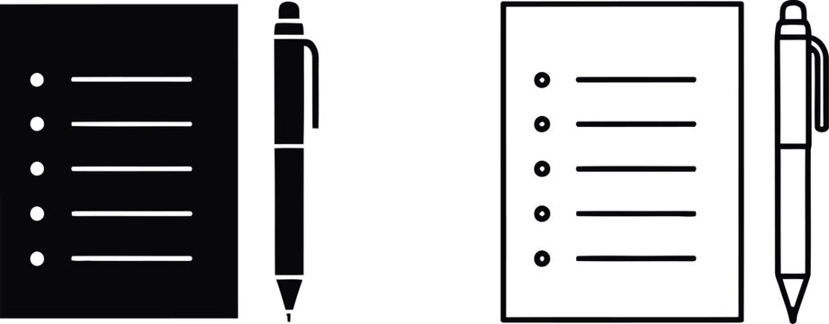 Checklist document and pen icon set for office and business tasks with checklist document business management planning minimalist stationery corporate administration