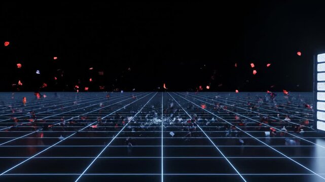 Neon grid with glowing wave patterns perfect for UI/UX elements and digital motion graphics