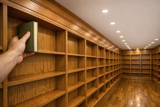 A person is holding a book and reading in a library