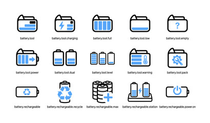 Fototapeta premium Battery and rechargeable icons arranged in grid on white background