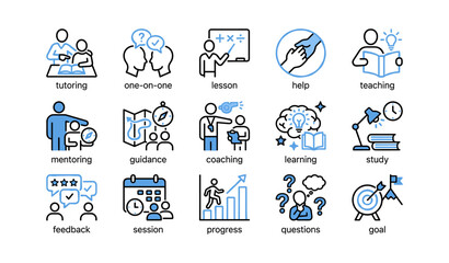 Fototapeta premium Education icons showing tutoring mentoring coaching learning on white