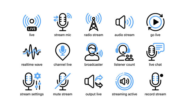 Live streaming icons for audio broadcast and listener features