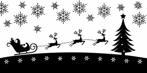 santa sleigh reindeer silhouette on white background © Uttam
