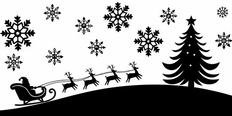 santa sleigh reindeer silhouette on white background © Uttam