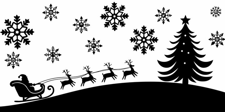 santa sleigh reindeer silhouette on white background
