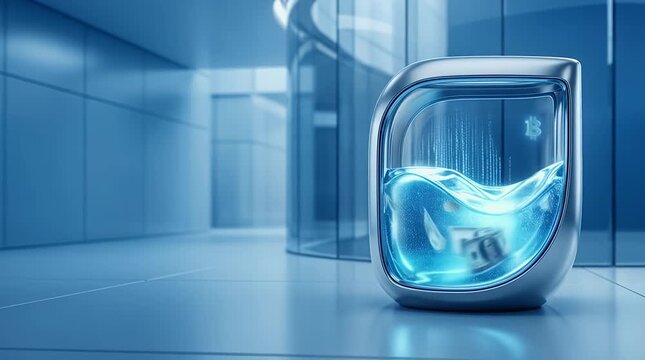 Glowing Financial Hologram With Currency and Data Flow