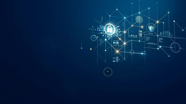 Digital Hologram Interface with Security Icons and Data Visualizations