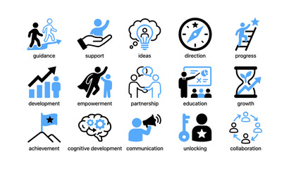 Fototapeta premium Set of mentoring and development icons on white background