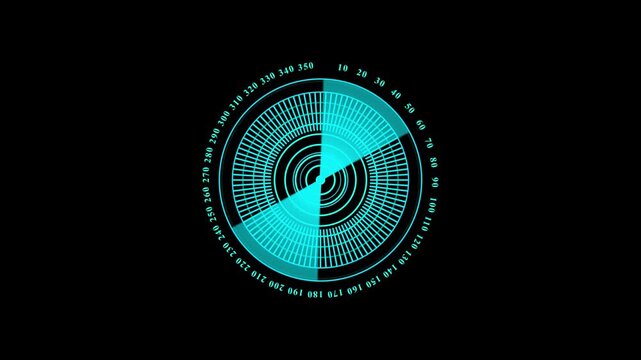 Blue circular radar scan hud element on black background a digital interface with rotating scanning animation isolated on a interface hologram technology navigation futuristic
