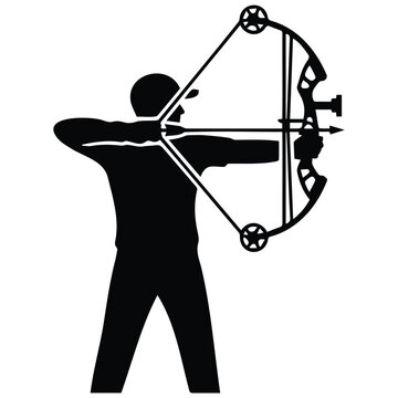 Compound bow archer silhouette vector illustration of modern archery equipment for sports.