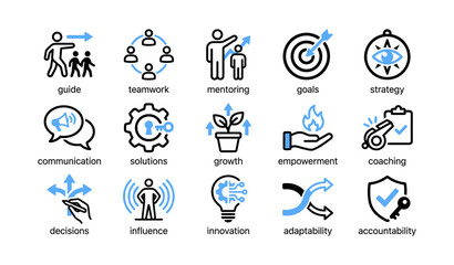 Fototapeta premium Leadership and coaching icons showing teamwork and growth concepts