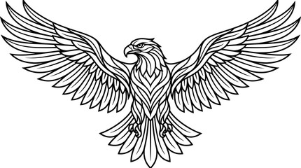 Fototapeta premium Line art illustration of eagle with outstretched wings