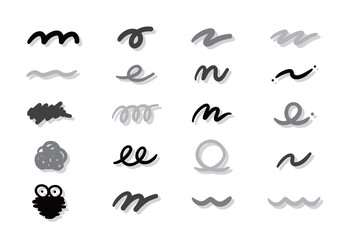 Fototapeta premium モノクロの手描きライン装飾セット ベクター素材 / Black and white hand drawn doodle line set vector