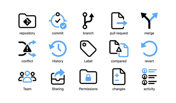 Version control icons showing git operations in icon grid