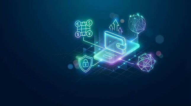 Digital Wallet Hologram with Secure Financial Icons