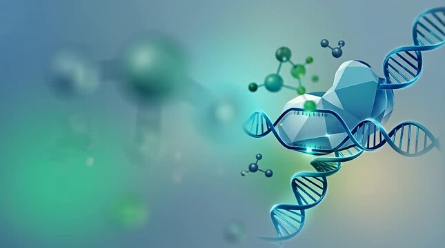 Abstract DNA Structure and Molecules Floating in Digital Space