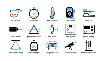 Fototapeta premium Laboratory and measurement icons arranged in grid layout