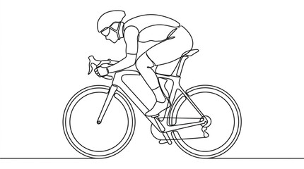 Fototapeta premium Professional road cyclist racing continuous line art vector illustration of bicycle athlete speed side profile