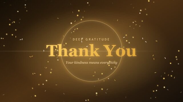 Elegant golden thank you text with glowing particles