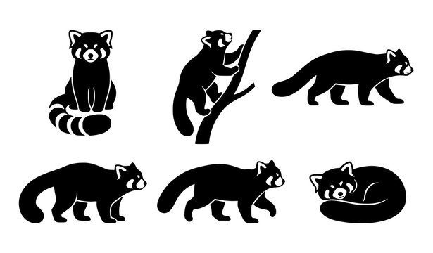 Black Red Panda Silhouette Vector Pack with Clean Minimal Wildlife Illustrations