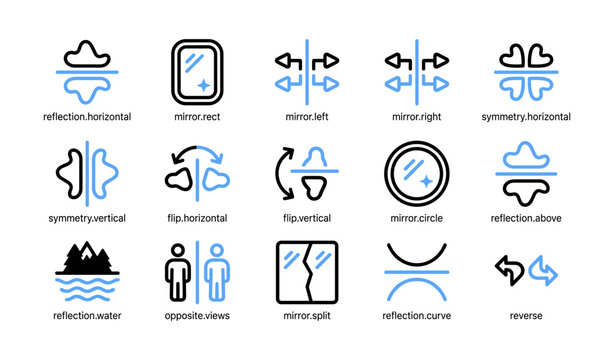 Reflection and mirror icons arranged in grid layout