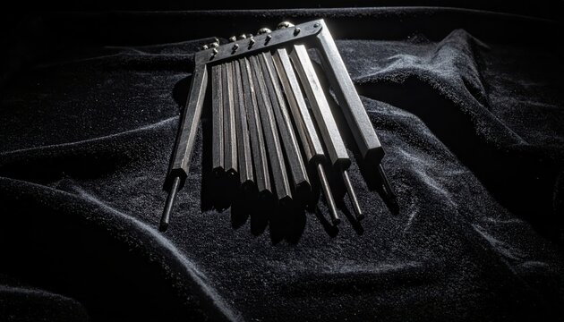 Set of metal tuning forks of various sizes used for neurological and auditory tests