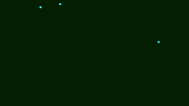 tech themed blue hearts dropping on green background