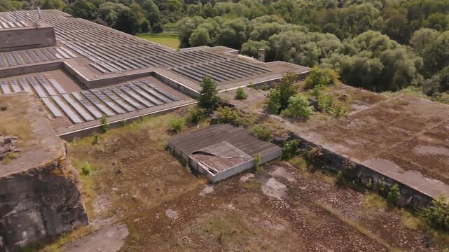 Aerial view of the segmented concrete roof of Bunker Valentin Bremen
