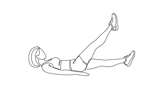 Woman doing leg raise exercise continuous line art vector illustration of fitness workout core training