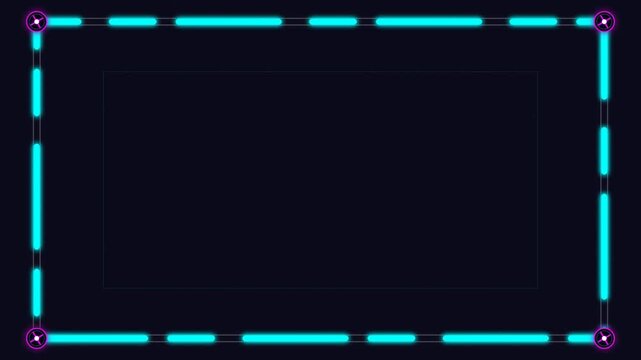 Dynamic neon light motion featuring glowing rectangular frame with vibrant blue and pink accents for futuristic digital design and visual effects.