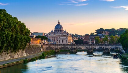 Fototapeta premium Rome's Vatican City at sunset over the Tiber River