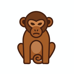 Fototapeta premium Minimalist vector illustration of a sitting brown monkey icon.