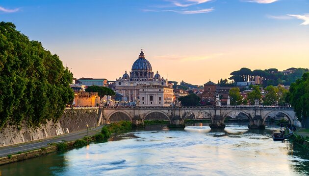 Rome's Vatican City at sunset over the Tiber River