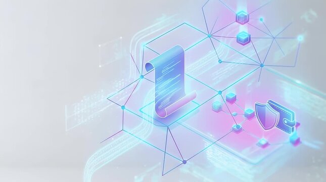Futuristic Holographic Cybersecurity Icon with Neon Glow Materializing in a Minimalist Digital Environment