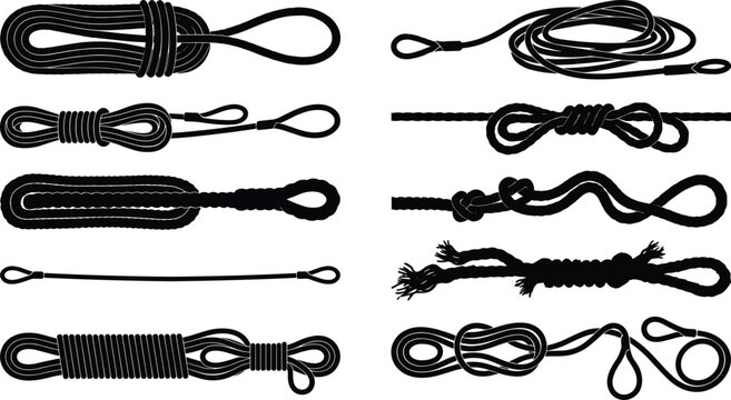 Collection of various knots and rope arrangements, showcasing different binding techniques and securing methods