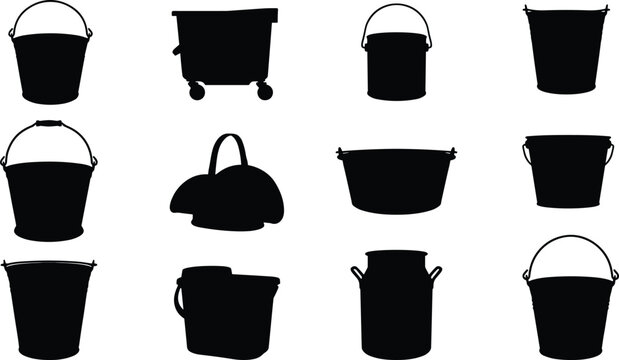 Collection of various bucket silhouettes, including traditional, industrial, and modern designs for diverse applications