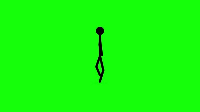 walking black stick figure green screen overlay animation